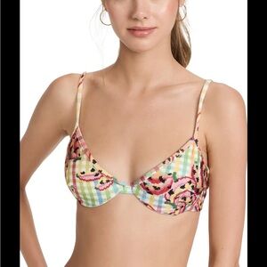 Farm Rio Banana Vichy Swim Bikini Top Womens Size XS Summer Vacation NEW